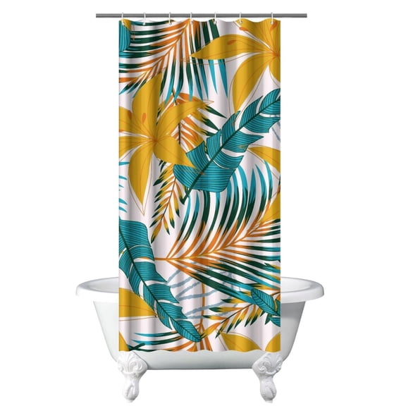 Nautical Tropical Island Shower Curtain with Waterproof Polyester Fabric, Boho Artistic Exotic Palm Tree Pattern, Includes Hooks for Bathroom, Gym, Spa, or Hotel Decor