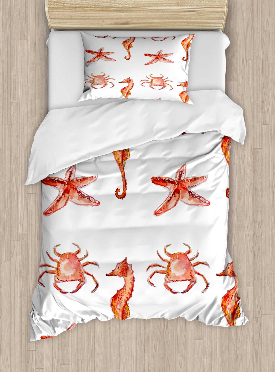 Nautical Twin Size Duvet Cover Set with Sea Creatures