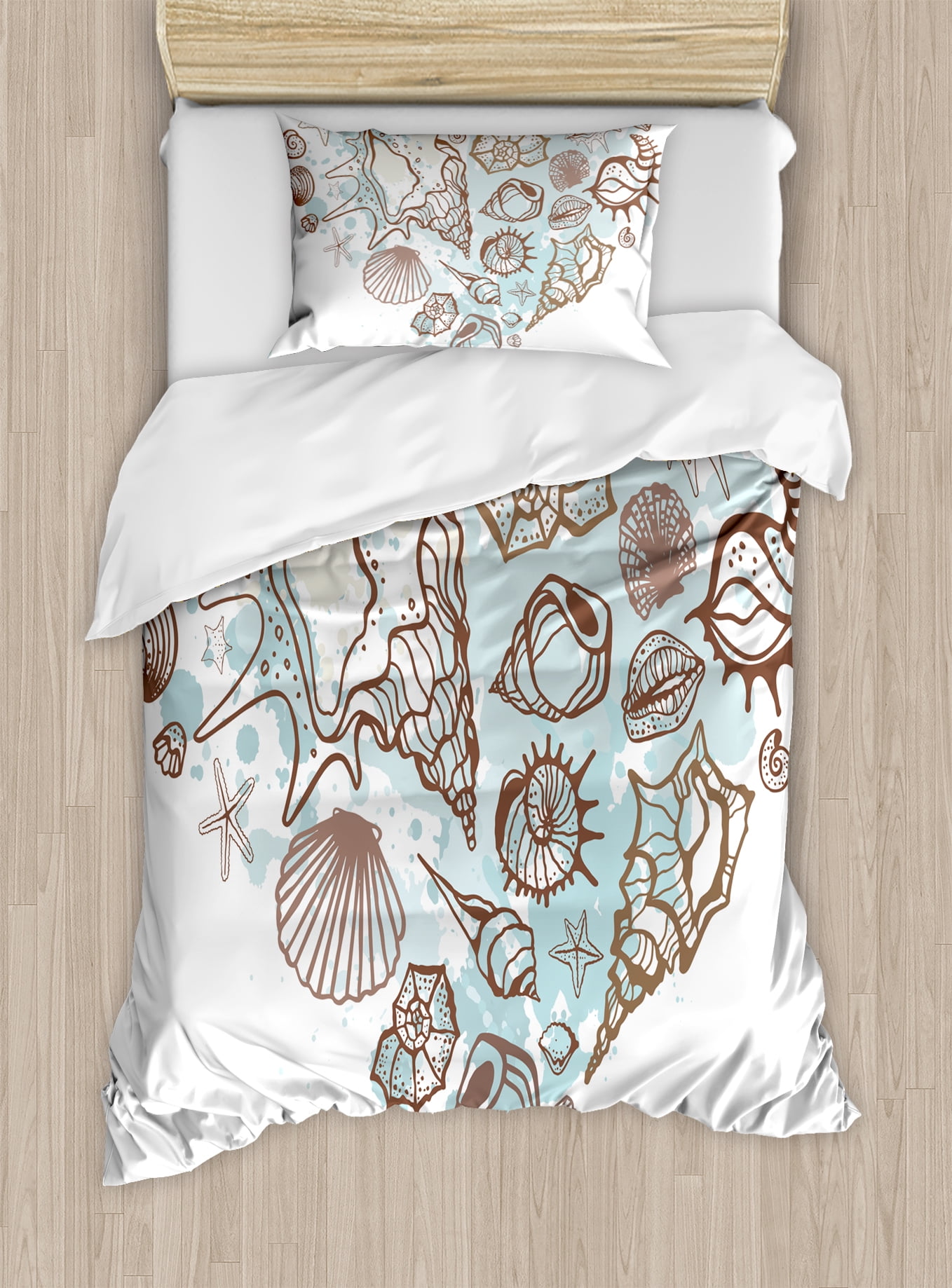 Nautical Twin Duvet Cover Set with Seashells