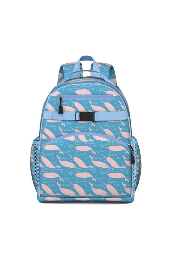 Nautical Underwater Marine Life Students Backpack With Dolphin, Shark, Whale Ocean Tropical Sea Abstract Funny Pattern