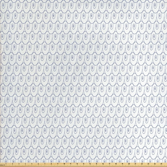 Ambesonne Nautical Fabric by the Yard Upholstery, Nautilus Shell Like Waves, 10 Yards, White and Dark Ceil Blue