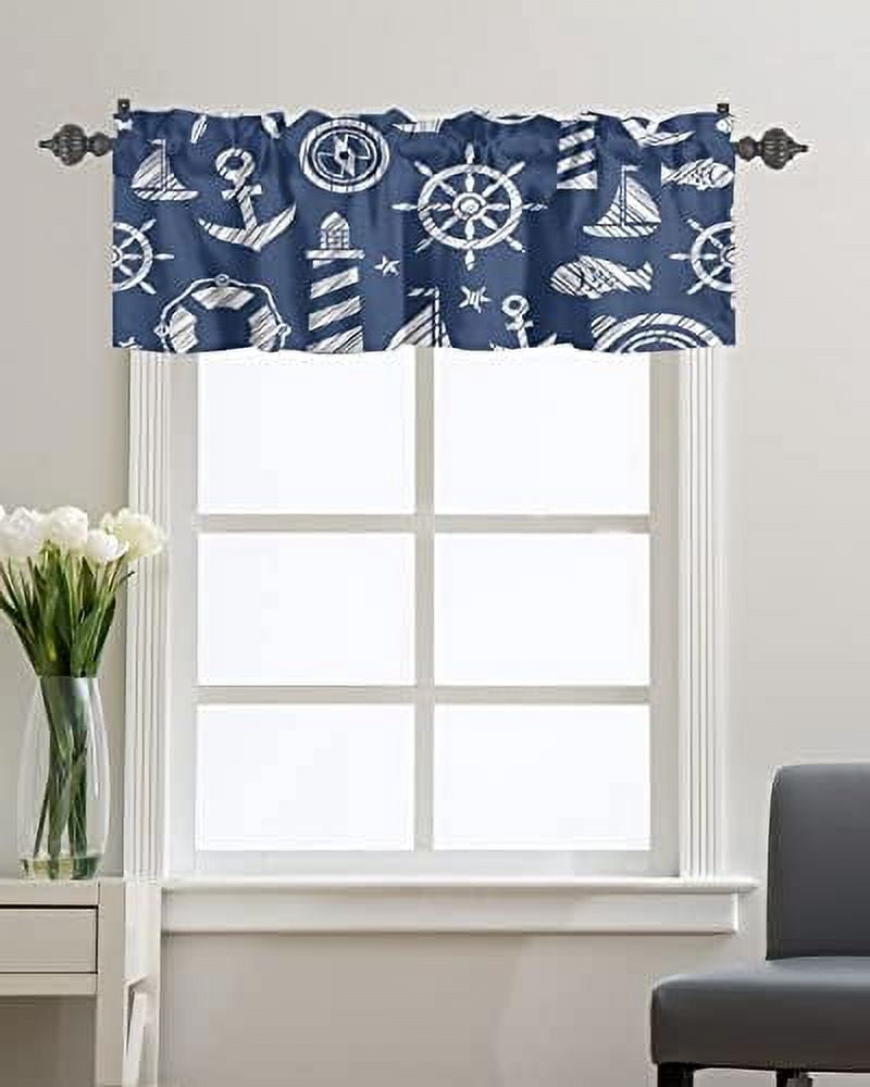 Nautical Valance Curtain for Window Coastal Lighthouse Starfish Collage