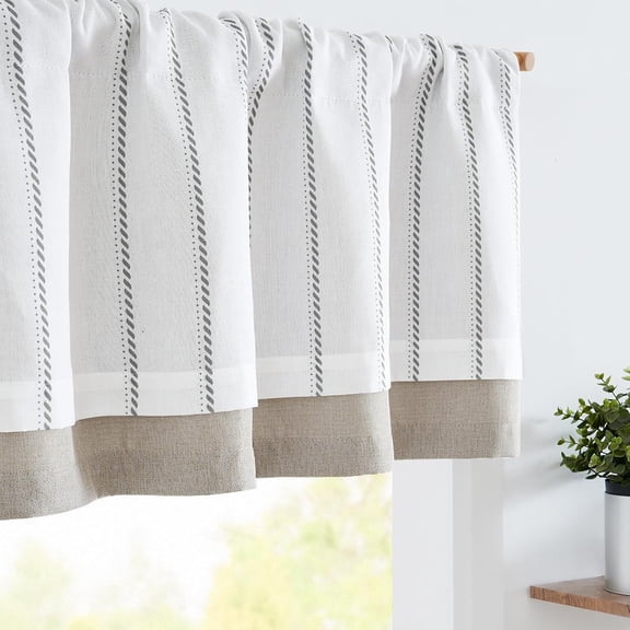 Nautical Valance Striped Linen Curtain 18 Inch Gray Farmhouse Room Darkening Kitchen Valance for Living Room Window Double Layer Blackout Window Pinstripe 1 Panel Grey on White