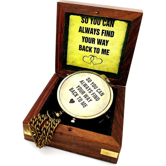 Nautical Vintage Personalized Compass with So You Can Always Find Your Way Back to Me Quote Engraved Baptism Gifts with Wooden Case for Loved Ones, Son, Father, Love, Partner, Spouse