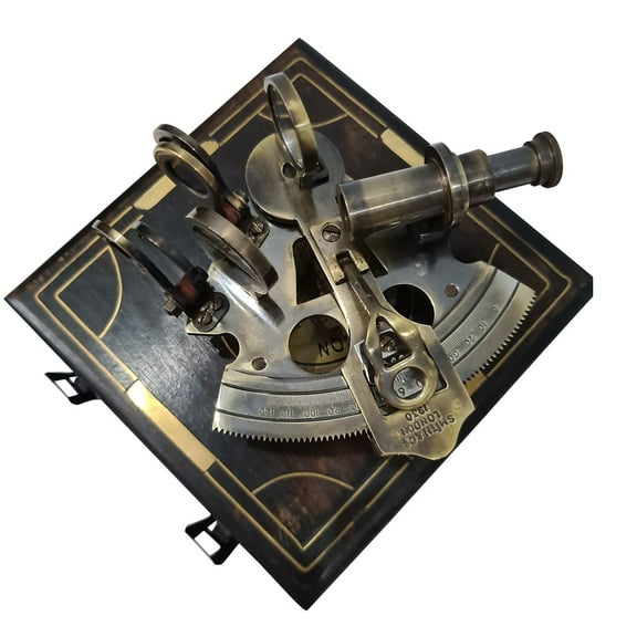 Nautical Vintage Smith & Co London 1930 Solid Brass Sextant Navigation Collectible W/Kelvin & Hughes Wood Box