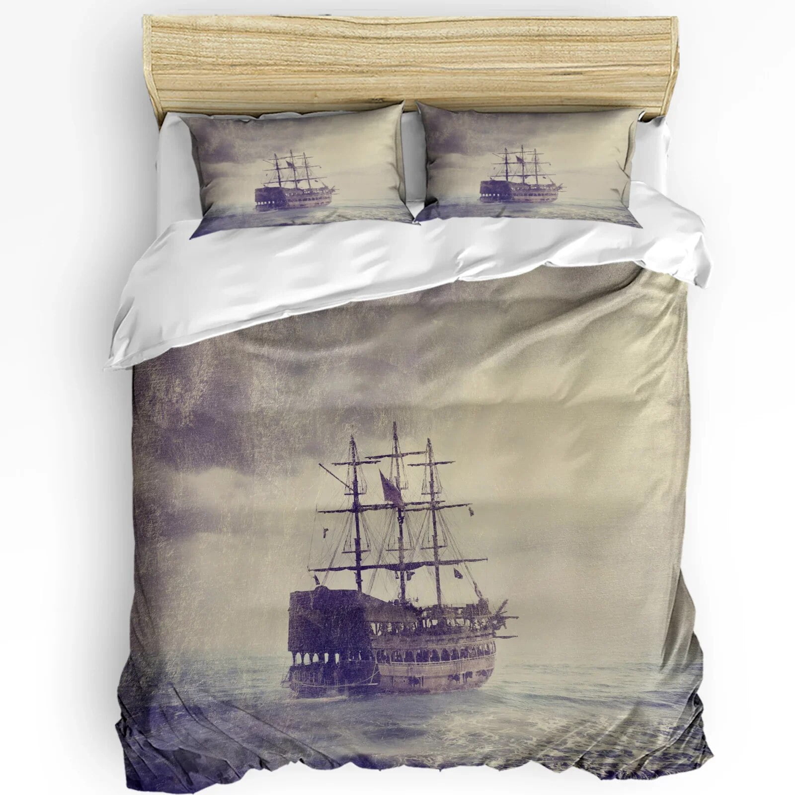 Nautical Vintage Style Spanish Galleon 3pcs Bedding Set For Bedroom