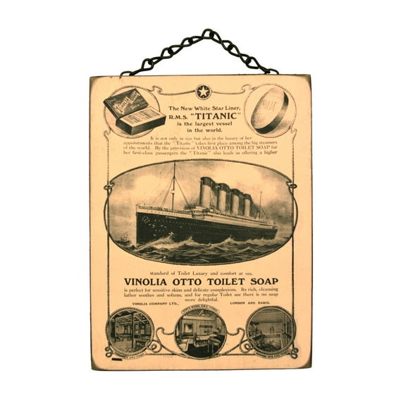 Nautical Vintage Titanic Vinolia Soap Ad Hanging Wooden Sign Bathroom Wall Art Home Decor