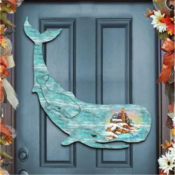 Nautical Vintage Whale Art on Board Wall Decor