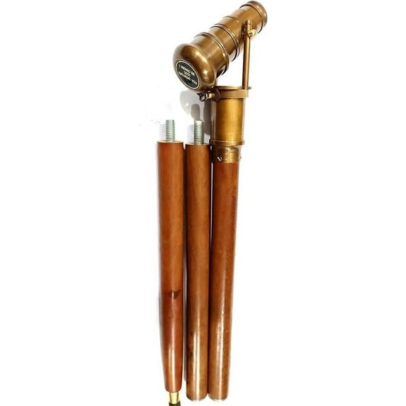 Nautical Walking Cane Antique Brass Stick 3 Folding Telescope Stick Brown Wooden Rustic Vintage Home Decor Gifts