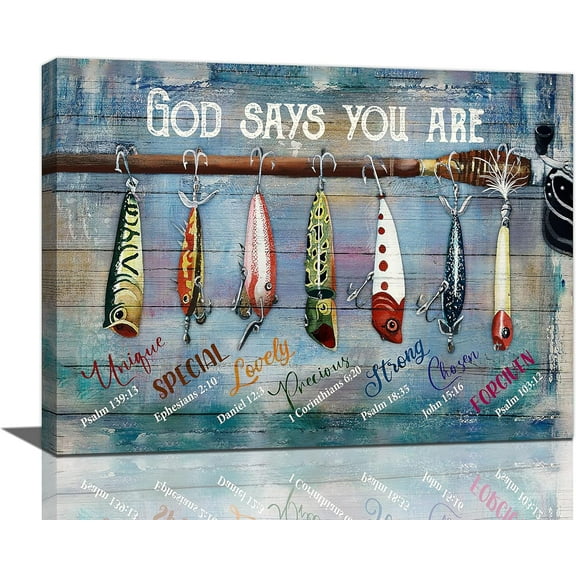 Nautical Wall Art Inspirational Scripture Fish Pictures Fishing Wall Decor Motivational God Says You Are Picture Canvas Painting Prints Framed Artwork Decor for Bedroom Bathroom Living Room 12"x16"
