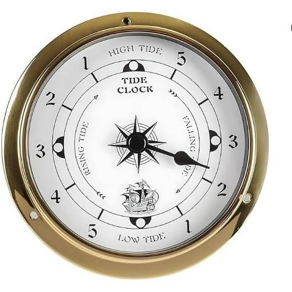 Nautical Wall Clock 4.5in, Brass High Tide & Low Tide Clock for East Coast Weather Station, Fishing, Beach & Ocean Activities