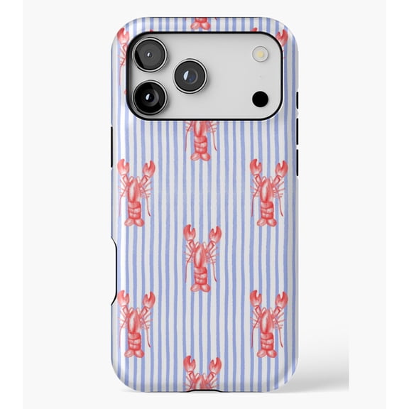 Nautical Watercolor Lobster Stripe M3078, Protective Case for iPhone 17 16 15 14 13 12 11 Pro Max – Modern Unisex Style