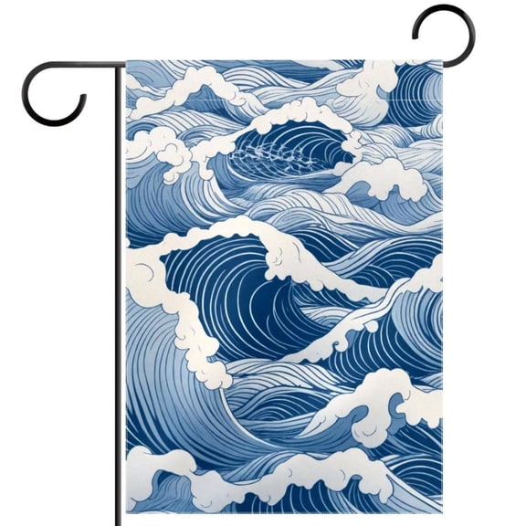 Nautical Waves White and Blue Color Double Sided Garden Flag Decorative Weather Resistant Yard Flag, Large DIY Vertical Flag for Farmhouse Patio Lawn, 28x40 Inch