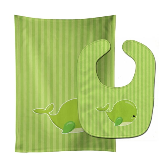 Nautical Whale Green Charlie Baby Bib and Burp Cloth