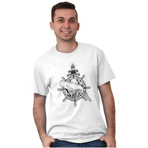 Nautical Whale Wheel Spiritual Animal Men's Graphic T Shirt Tees Brisco Brands S