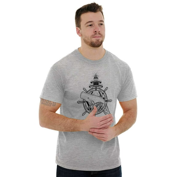 Nautical Whale Wheel Spiritual Animal Men's Graphic T Shirt Tees Brisco Brands X