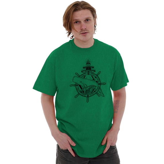 Nautical Whale Wheel Spiritual Animal Plus Size Crewneck Graphic Tee Shirt Brisco Brands 2X