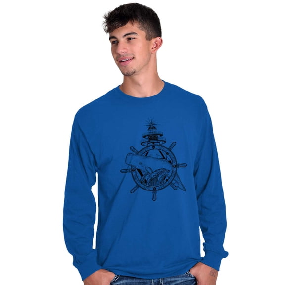 Nautical Whale Wheel Spiritual Animal Plus Size Long Sleeve Graphic Tee Shirt Brisco Brands 2X
