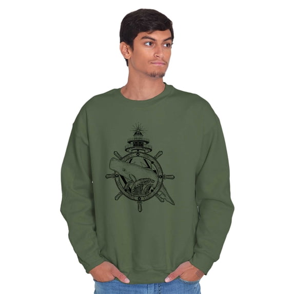 Nautical Whale Wheel Spiritual Animal Sweatshirt for Men or Women Brisco Brands L