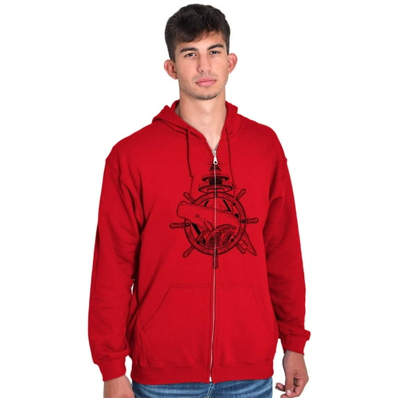 Nautical Whale Wheel Spiritual Animal Unisex Fleece Graphic Zip Up Hoodie Brisco Brands 2X