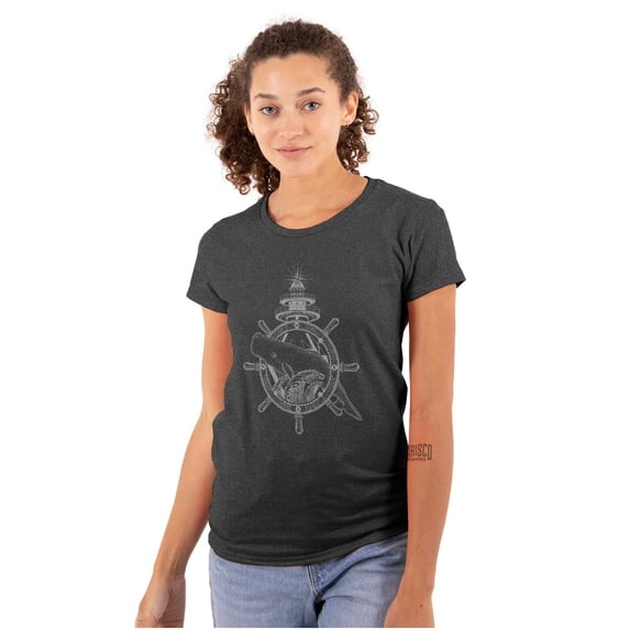 Nautical Whale Wheel Spiritual Animal Womens Slim Fit Graphic Tee Brisco Brands X