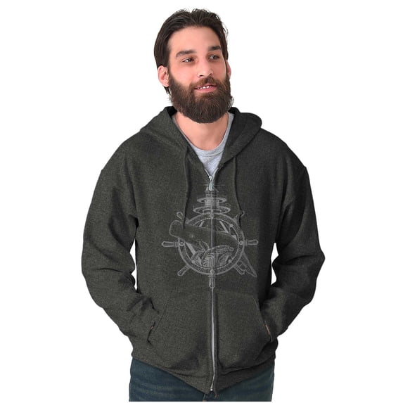 Nautical Whale Wheel Spiritual Animal Zip Up Hoodie Men's Women's Brisco Brands 5X