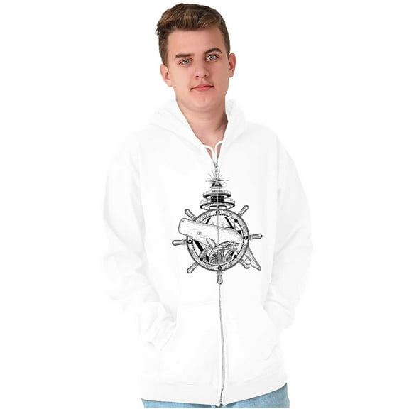 Nautical Whale Wheel Spiritual Animal Zip Up Hoodie Men's Women's Brisco Brands M