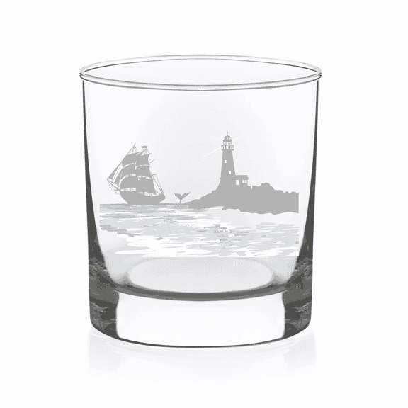C&M Personal Gifts Lighthouse with Vintage   Ship - Nautical 11 oz. Whiskey Rocks Glass