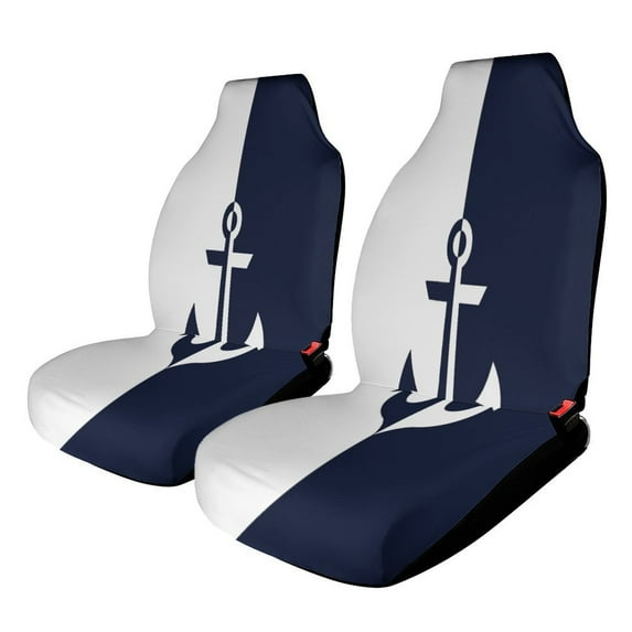 Nautical White And Navy Blue Anchor Car Seat Cover Set Auto Front Bucket Cushion Protect Accessories 2 Piece