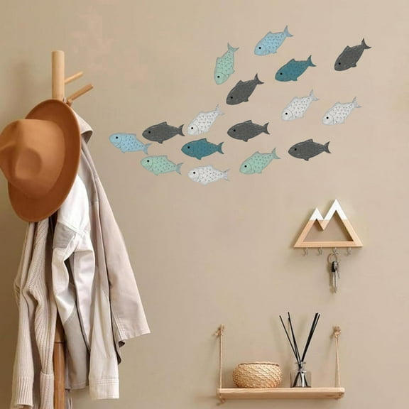 Nautical Wood Fish Wall Decor Set - 20 Pcs Coastal Beach Themed Hanging Art for Lake House, Bathroom & Outdoor Ocean Inspired Decor
