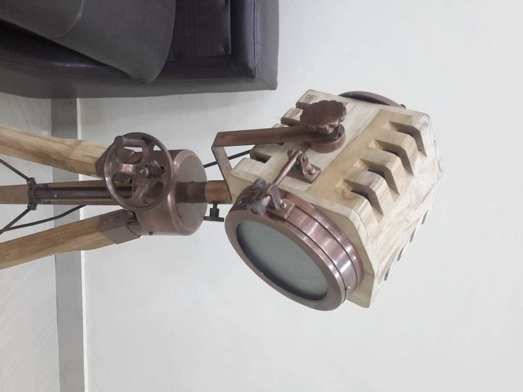 Nautical Wooden Copper Tripod Stand Vintage Halloween Floor Lamp Living Room