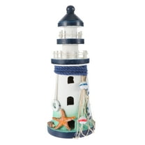 Nautical Wooden Lighthouse Figurine for Home Office Decor