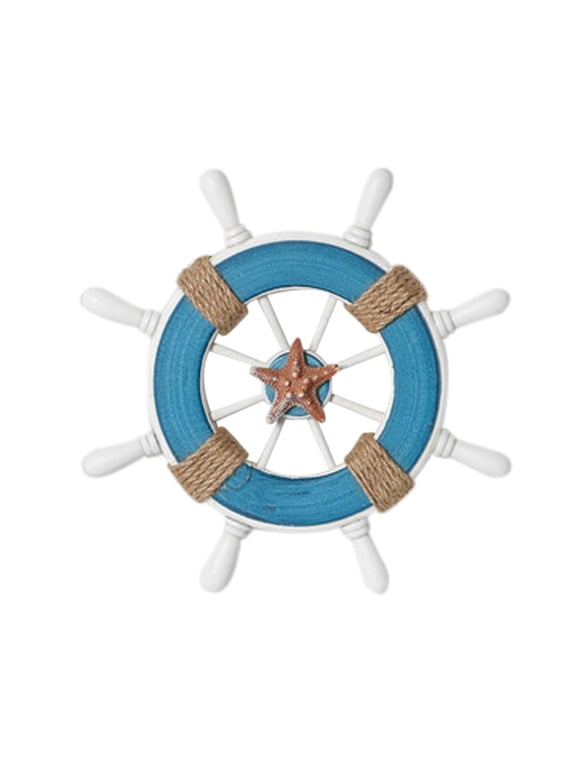 Nautical Wooden Ship Steering Wheel Decor, Usupdd Beach Wall Art Home Decoration, 9 Inch Sailboat Fishing Net Wall Hanging for Nautical Themed Room