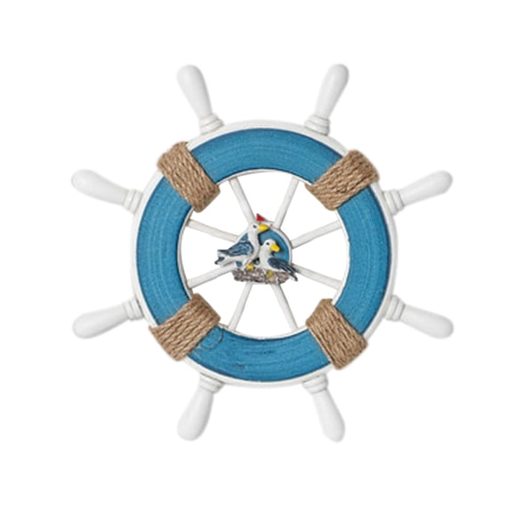 Nautical Wooden Ship Steering Wheel Decor, Usupdd Beach Wall Art Home Decoration, 9 Inch Sailboat Fishing Net Wall Hanging for Nautical Themed Room