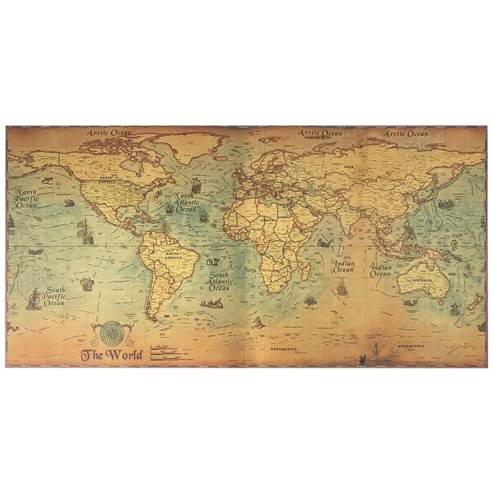 Nautical World Map Kraft Poster Removable Mural Wall Decal Living Room
