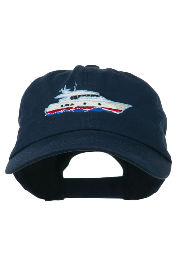 Nautical Yacht Embroidered Pet Spun Washed Cap - Navy OSFM