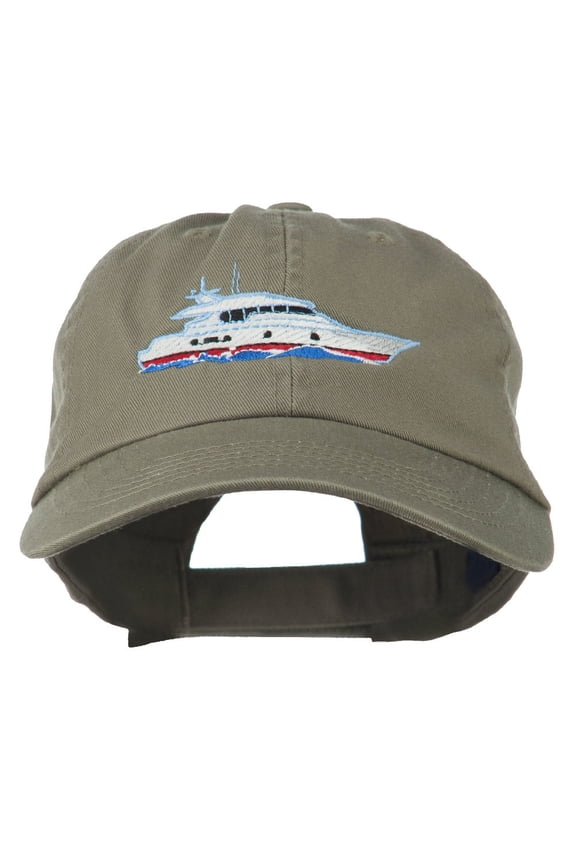Nautical Yacht Embroidered Pet Spun Washed Cap - Olive OSFM