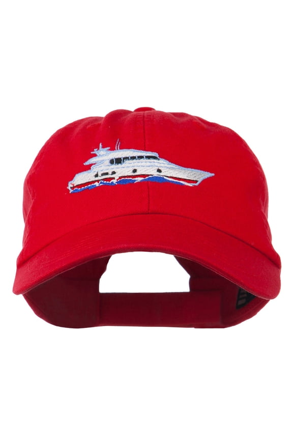 Nautical Yacht Embroidered Pet Spun Washed Cap - Red OSFM