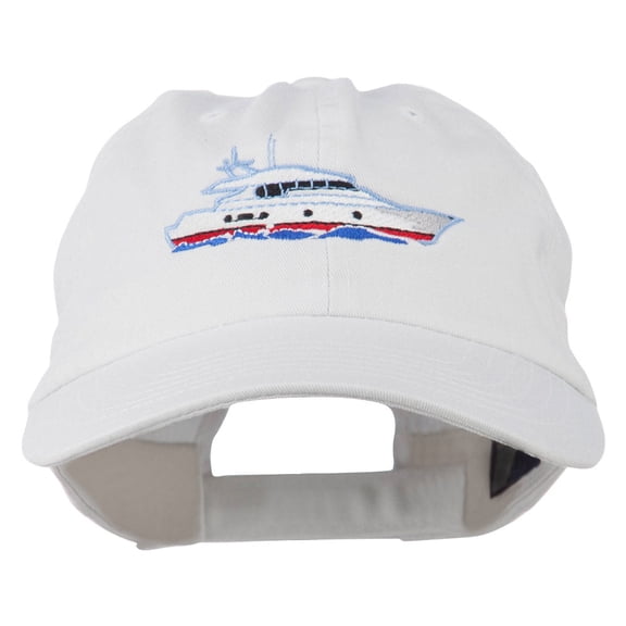 Nautical Yacht Embroidered Pet Spun Washed Cap - White OSFM