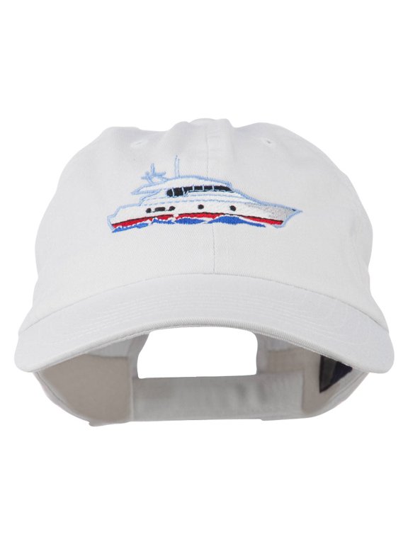 Nautical Yacht Embroidered Pet Spun Washed Cap - White OSFM