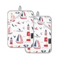 thumbnail image 1 of Nautical-themed Seamless Pattern with Boats Square Insulation Pads 2 Piece Heat Resistant 338 Degrees F Oven Mitts for Kitchen Table BBQ Microwave and Other Cooking Occasions, 1 of 7
