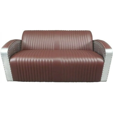 NauticalMart 2 Seater Aviator Sofa Couch for Living Room, Apartment, Study Industrial Decor Aluminum Loveseat Chair (Brown)