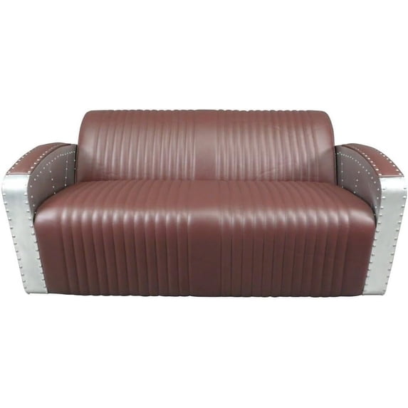 NauticalMart 2 Seater Aviator Sofa Couch for Living Room, Apartment, Study Industrial Decor Aluminum Loveseat Chair (Brown)