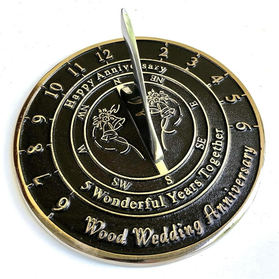 NauticalMart 5th wood wedding anniversary sundial gift Idea is A great present for him, for her or for a couple to celebrate