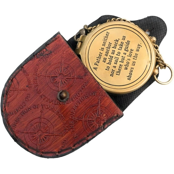 NauticalMart A Father is Neither an Anchor Engraved Compass Best Gift for Dad, Dad's Birthday Gifts, Father's Day Compass with Case