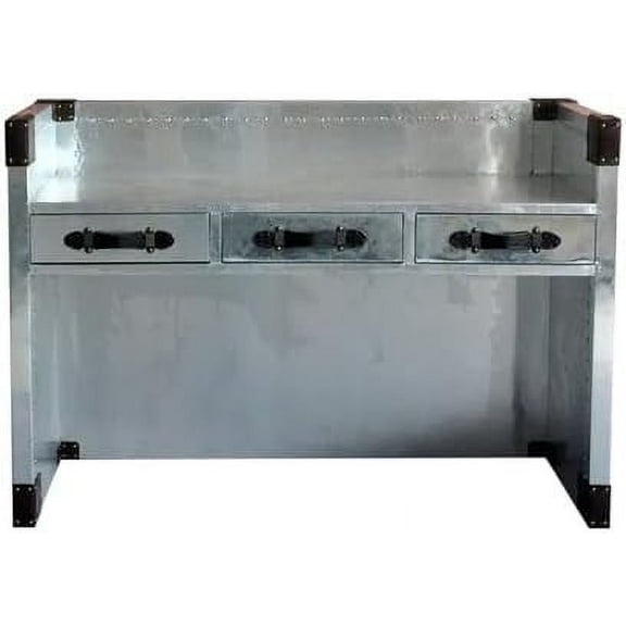 NauticalMart Aluminum Aviator Writing Desk Industrial Modern Home Office Table with Drawers Mid Century Decorative Furniture