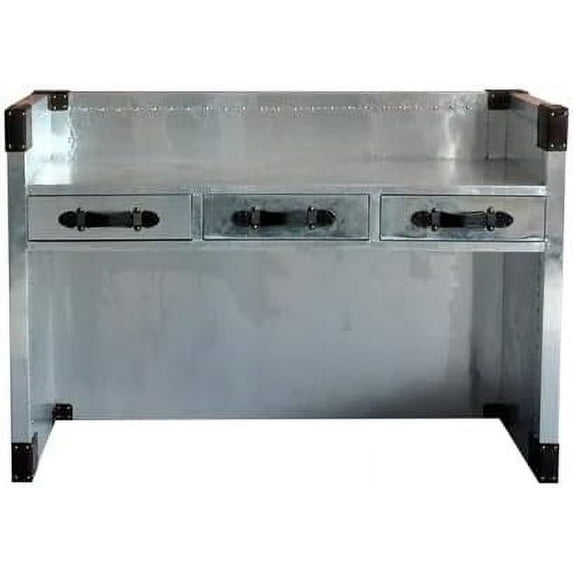 NauticalMart Aluminum Aviator Writing Desk Industrial Modern Home Office Table with Drawers Mid Century Decorative Furniture