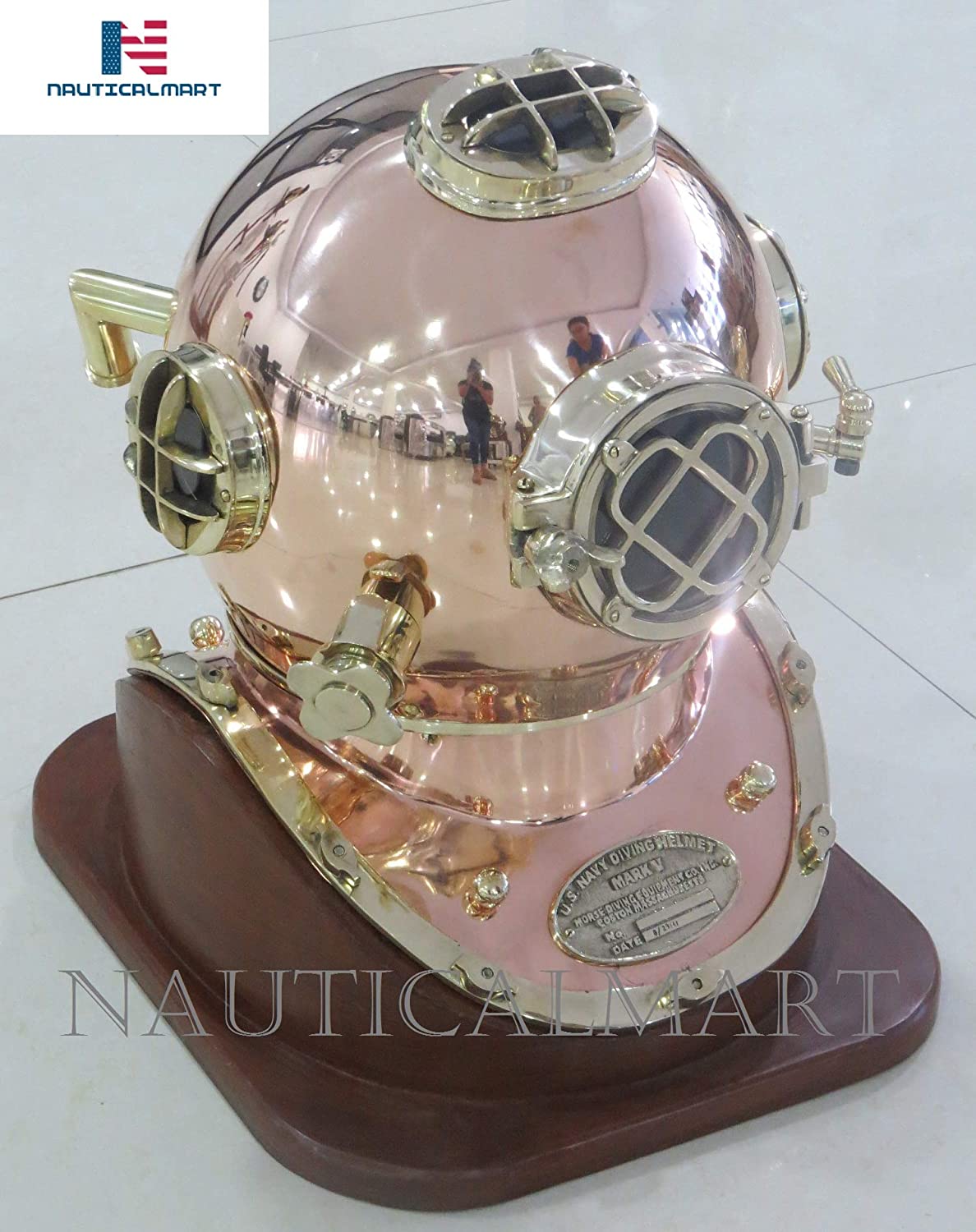 NauticalMart Antique Diving Divers Helmet Brass & Copper Us Navy Mark V ...