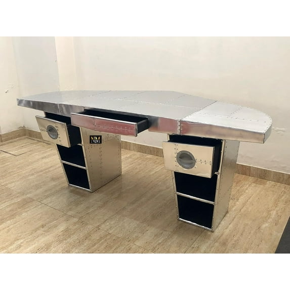 NauticalMart Aviator Wing Desk Wing Shaped Aluminium Desk Home Office Decor (72 Inches)