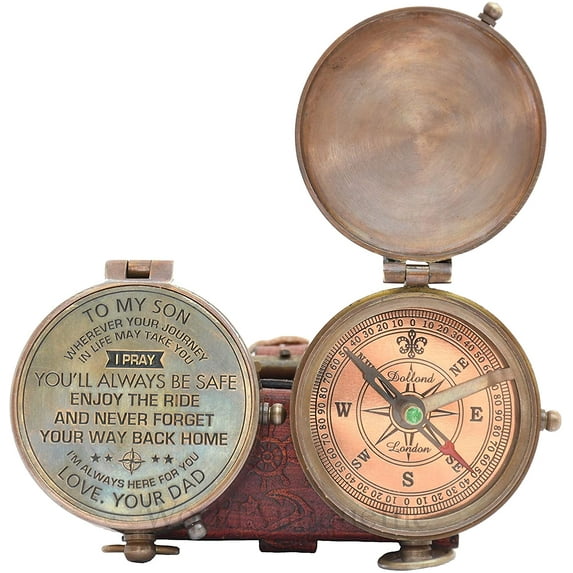 NauticalMart Brass Compass Gift to My Son Perfect and Unique Compass with Leather Case